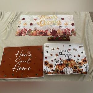 Thanksgiving decor bundle : 18x26 2 large dish towels , 54x108 plastic table